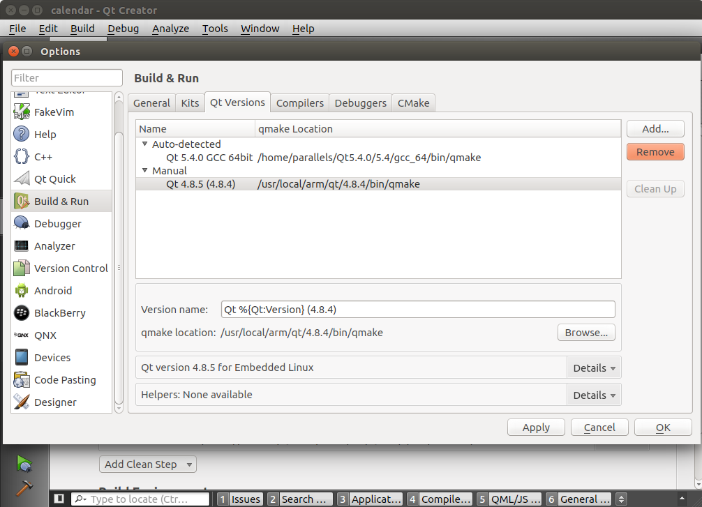 Qt Creator Qt Version Setup for Arietta G25